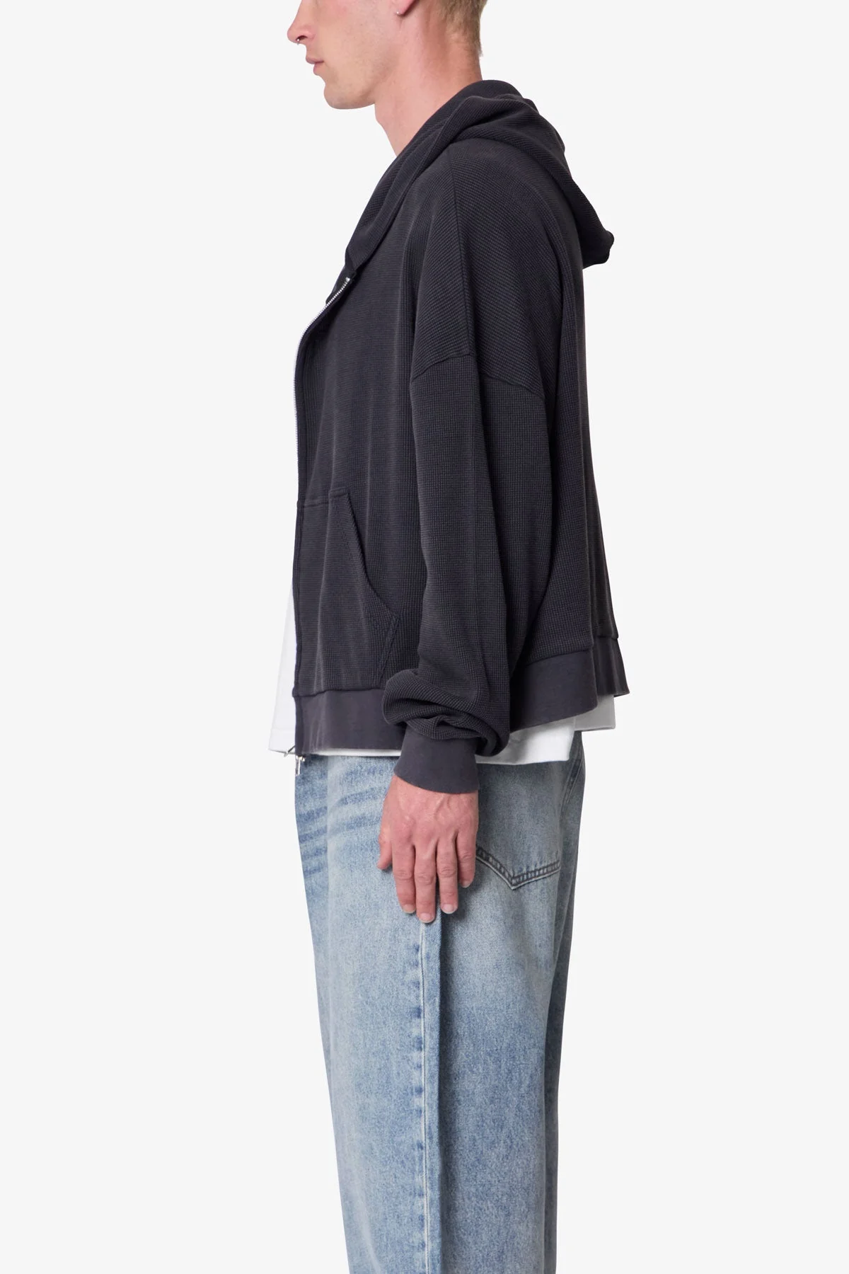 Thermal Zip Up Hoodie - Washed Black