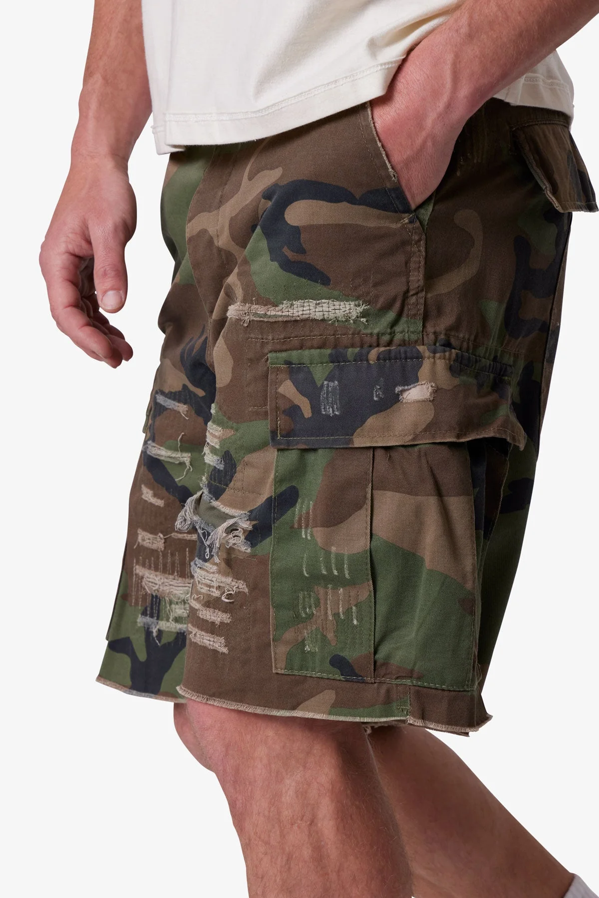 Distressed Cargo Shorts - Camo