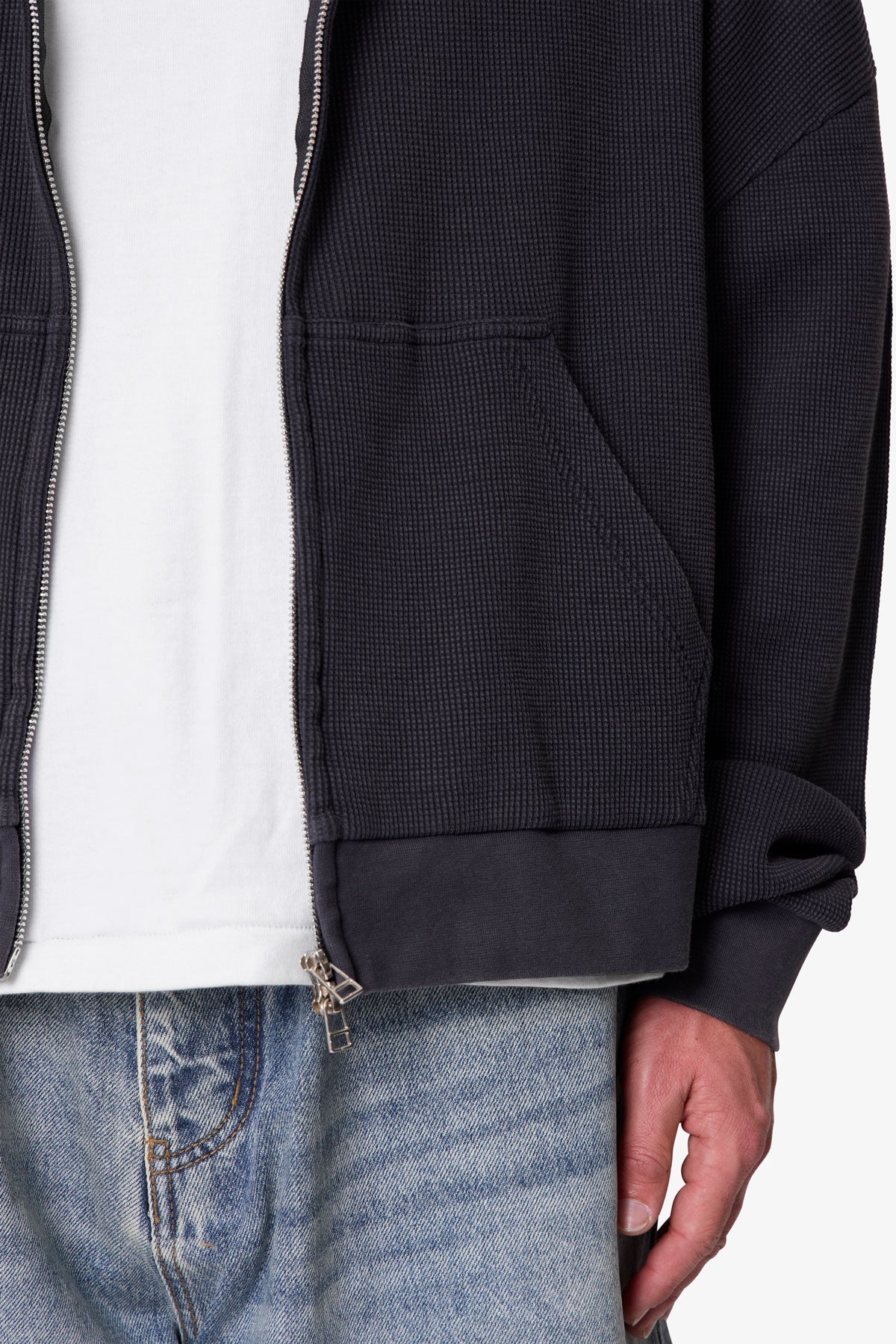 Thermal Zip Up Hoodie - Washed Black