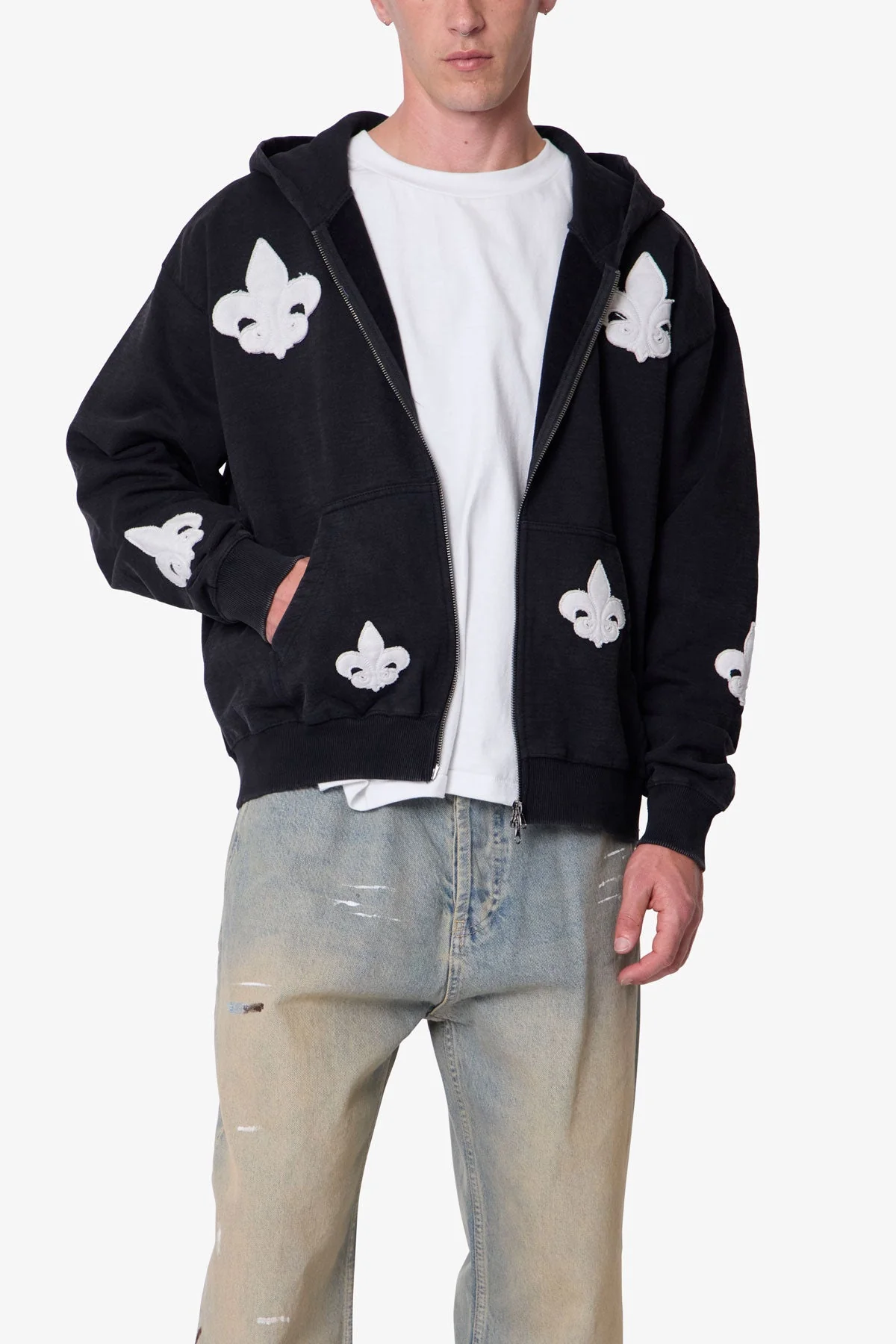 Fleur Zip Up Hoodie - Washed Black