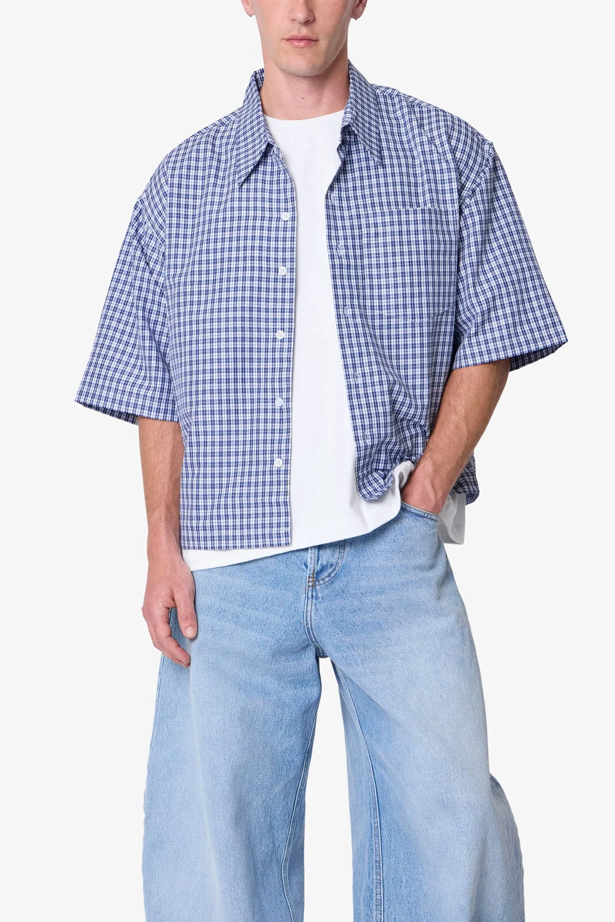 Crispy Poplin Over Shirt - Blue