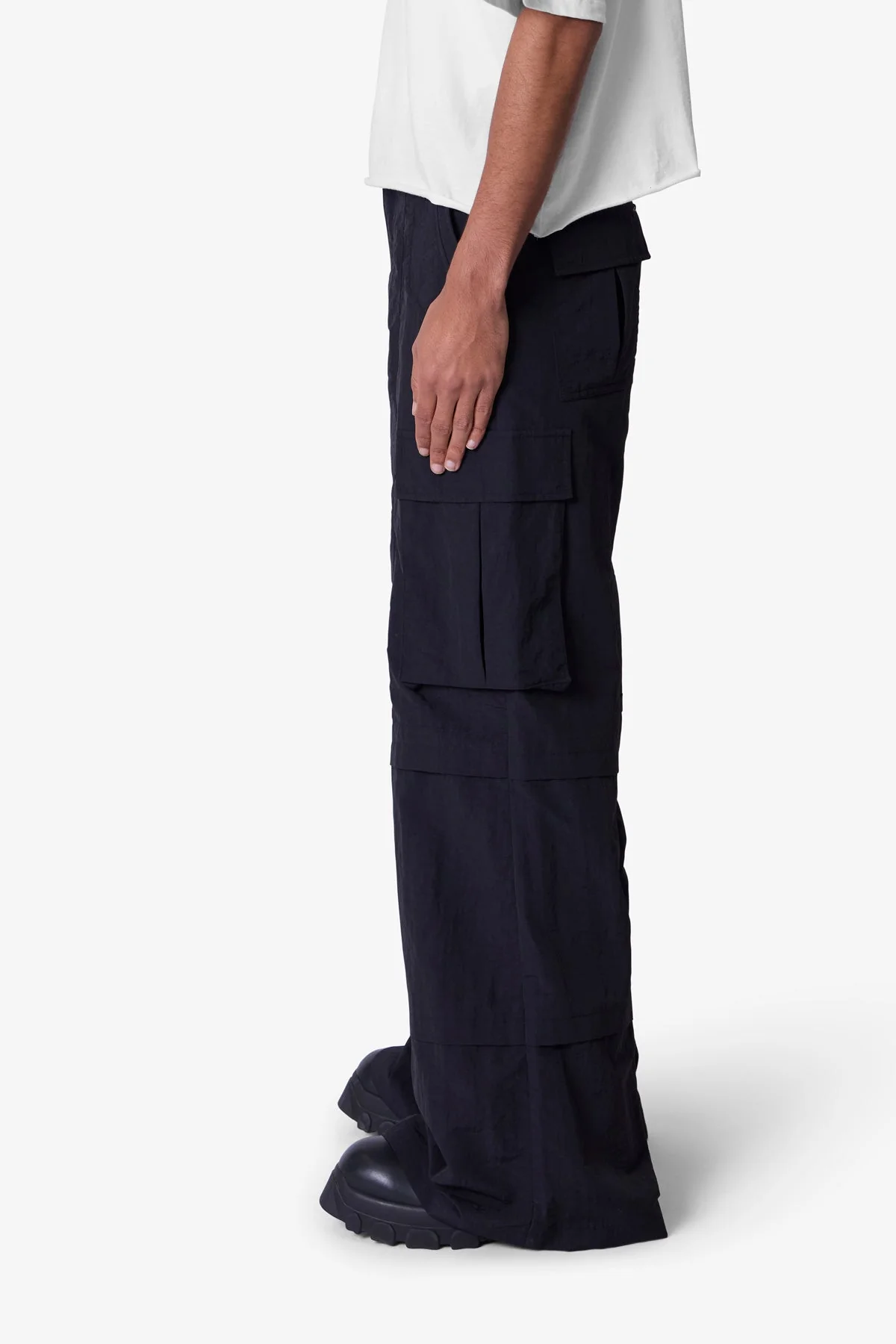 Nylon Rave Cargo Pants - Black