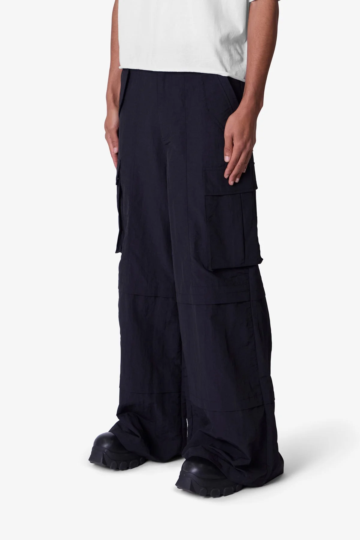 Nylon Rave Cargo Pants - Black