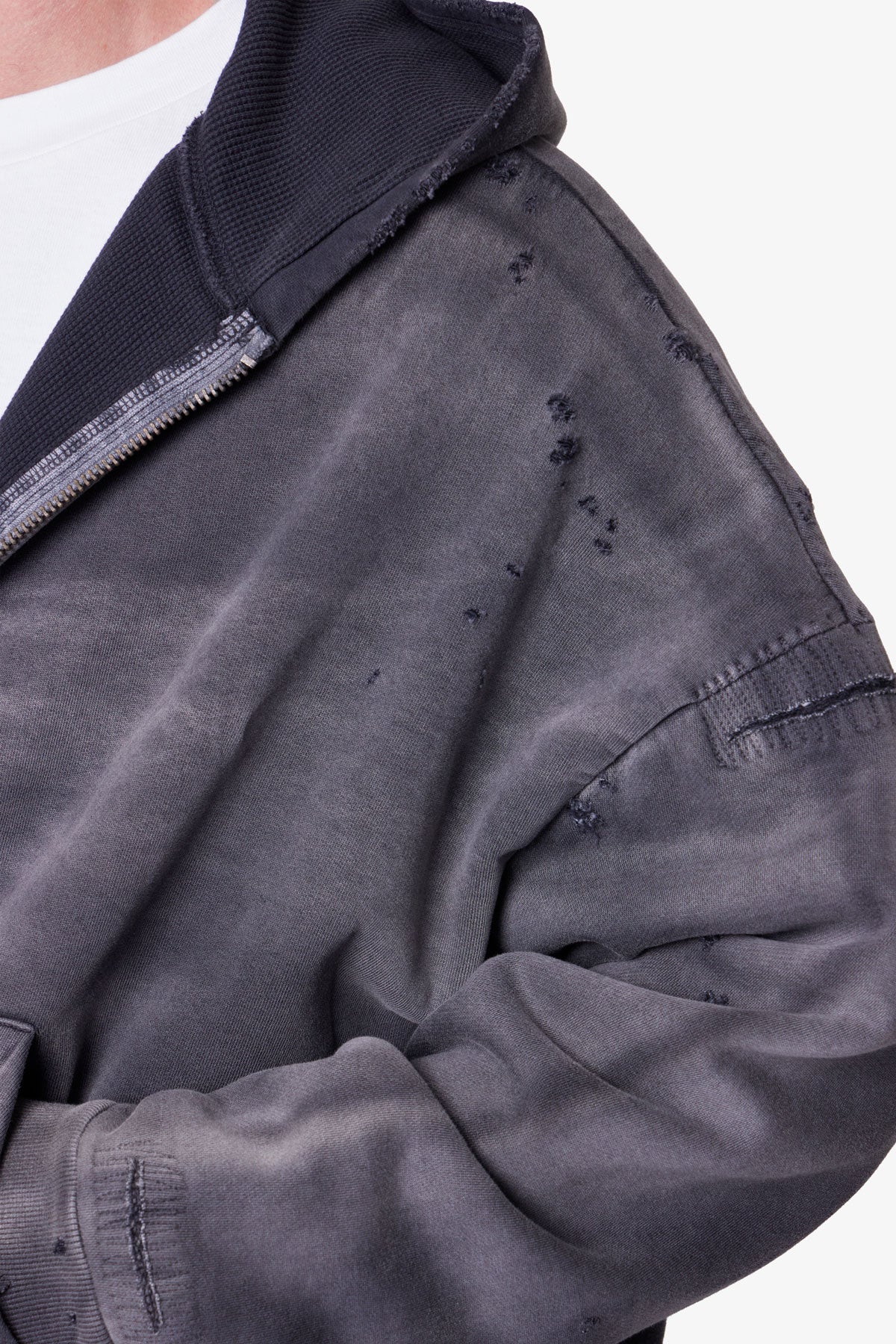 Distressed Thermal Lined Hoodie - Black