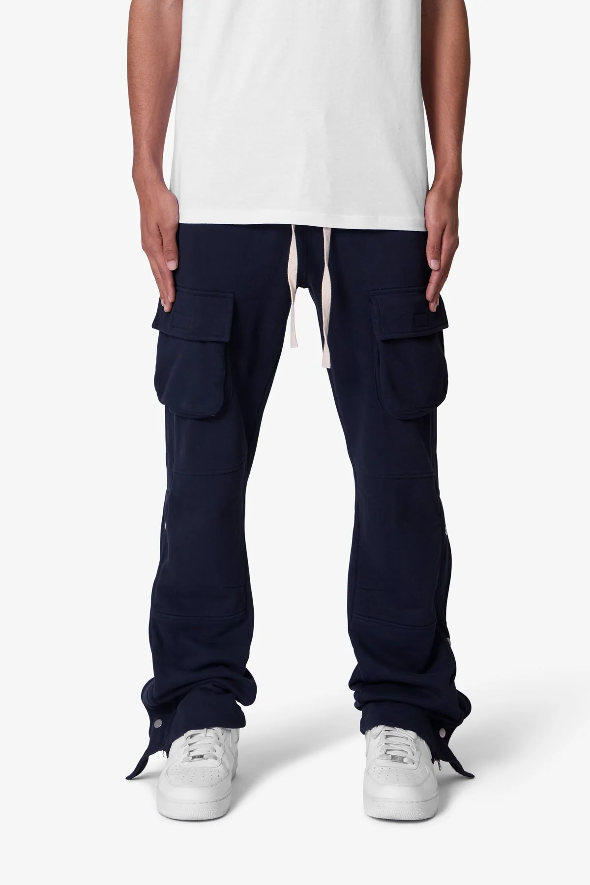 Snap Front Fleece Cargo Pants - Washed Black