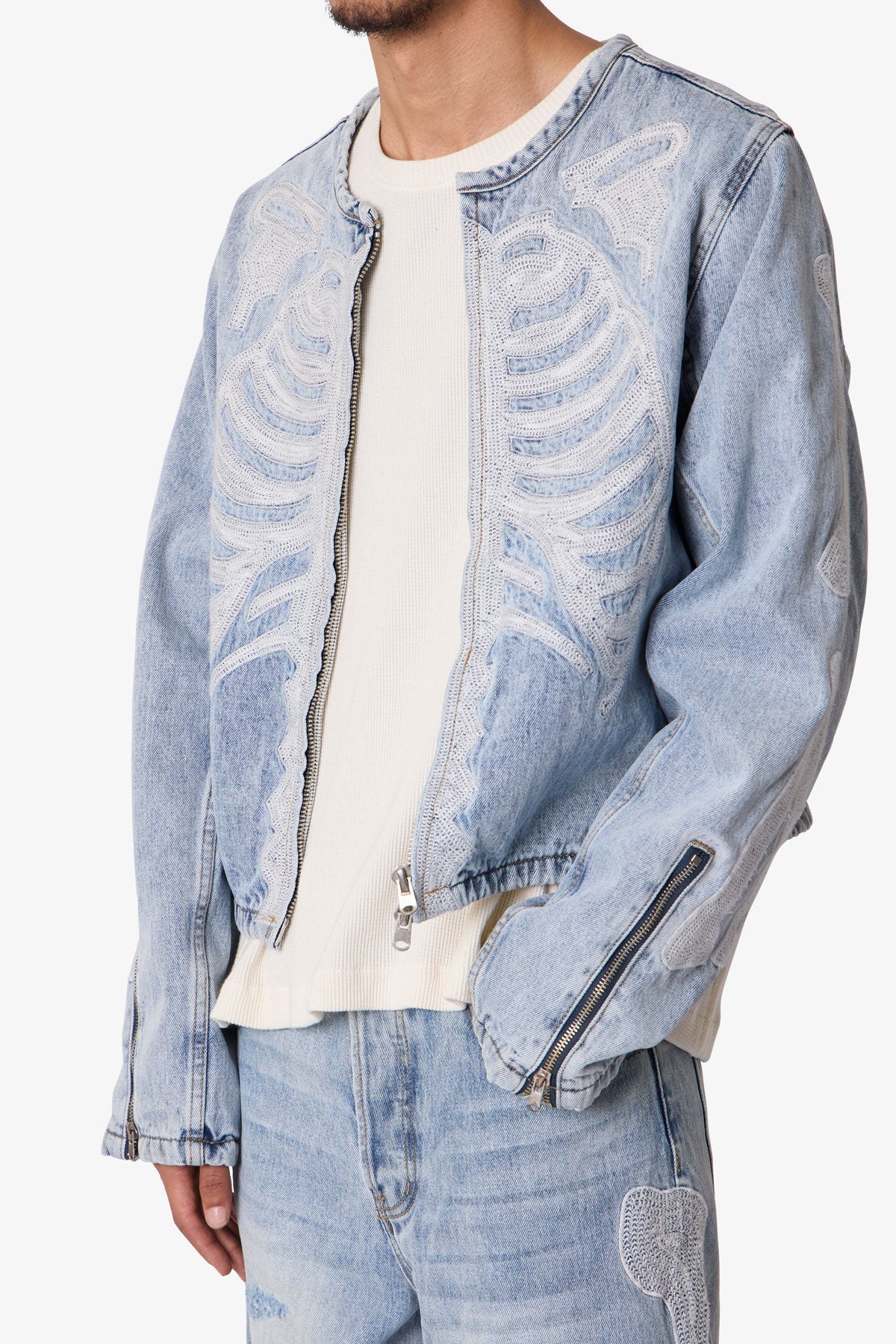 Skeleton Moto Jacket - Washed Blue