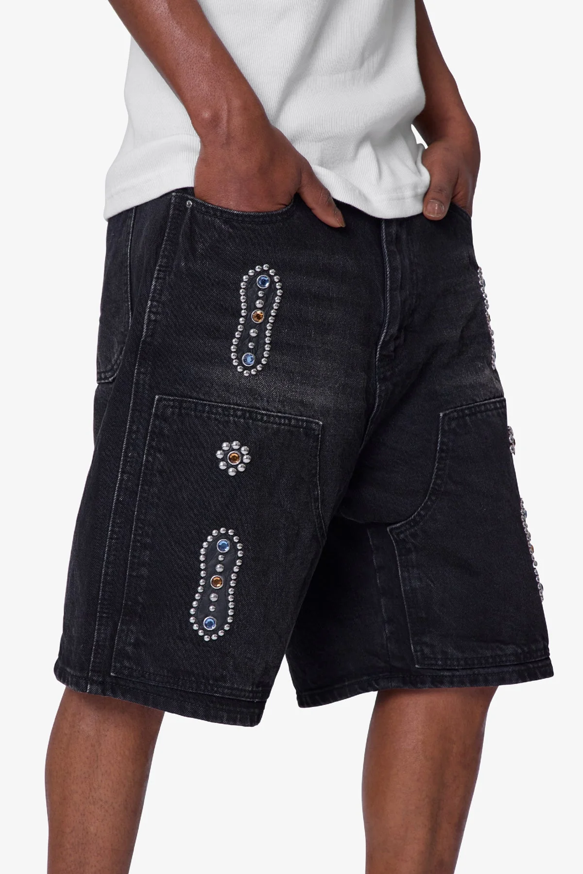 Western Jewel Denim Shorts - Washed Black