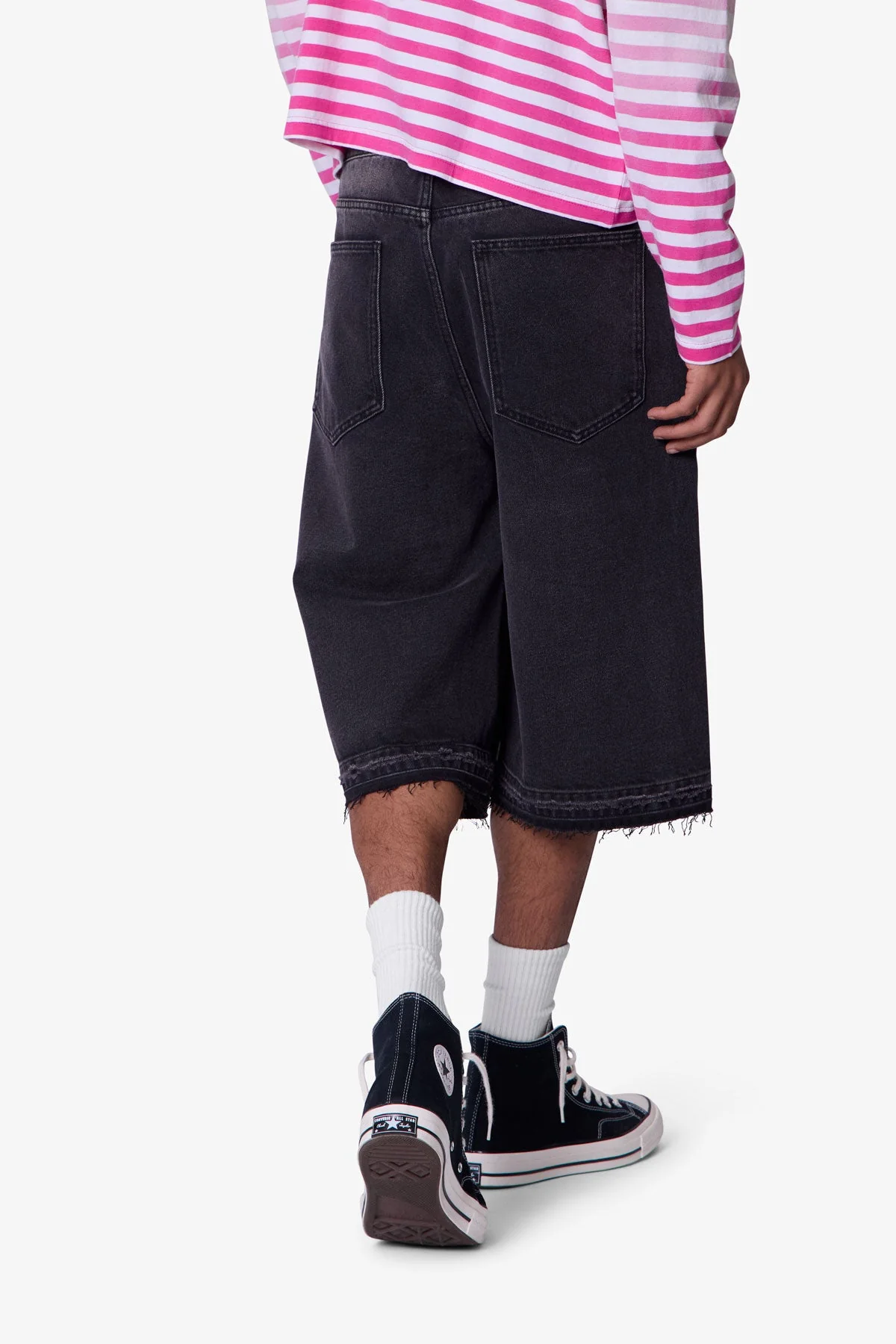 Ultra Baggy Raw Hem Denim Shorts - Washed Black