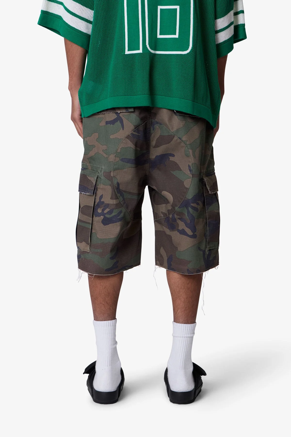 Baggy Distressed Cargo Shorts - Washed Camo
