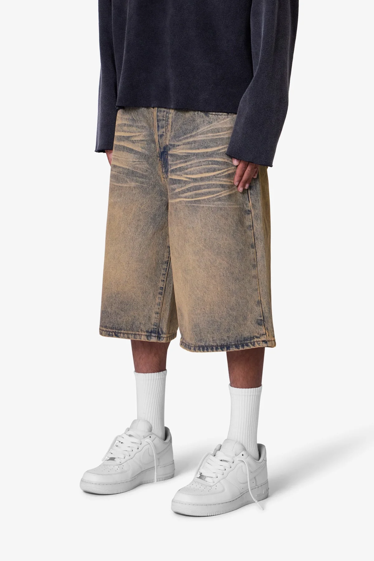 Baggy Dust Stone Denim Shorts - Vintage Blue