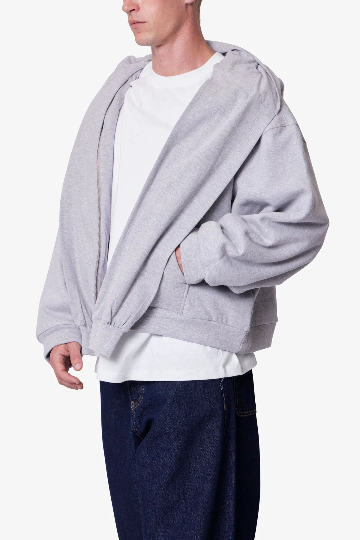Double Layer Sleeve Scarf Hoodie - Grey