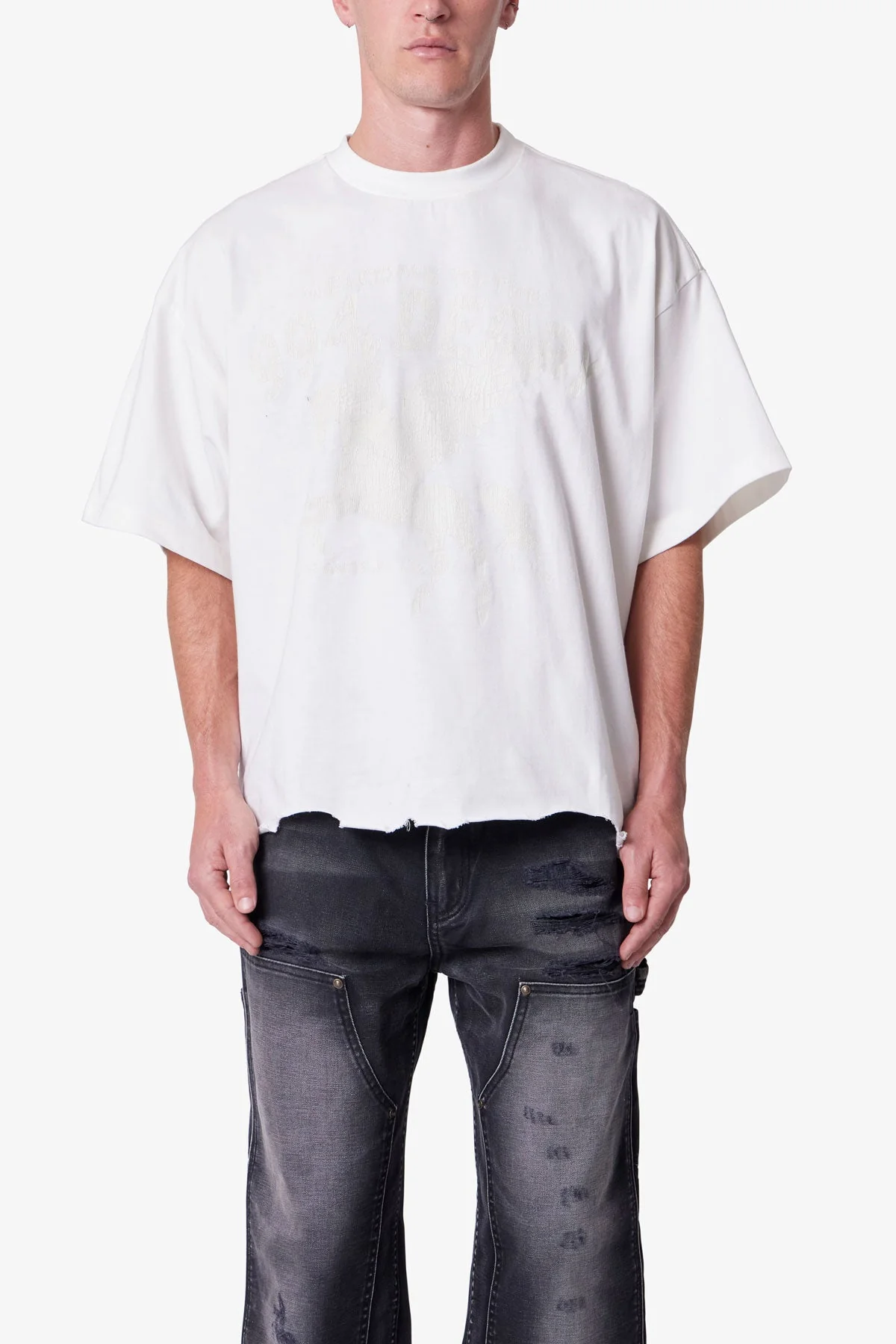 Moth Eaten Cropped Tee - White