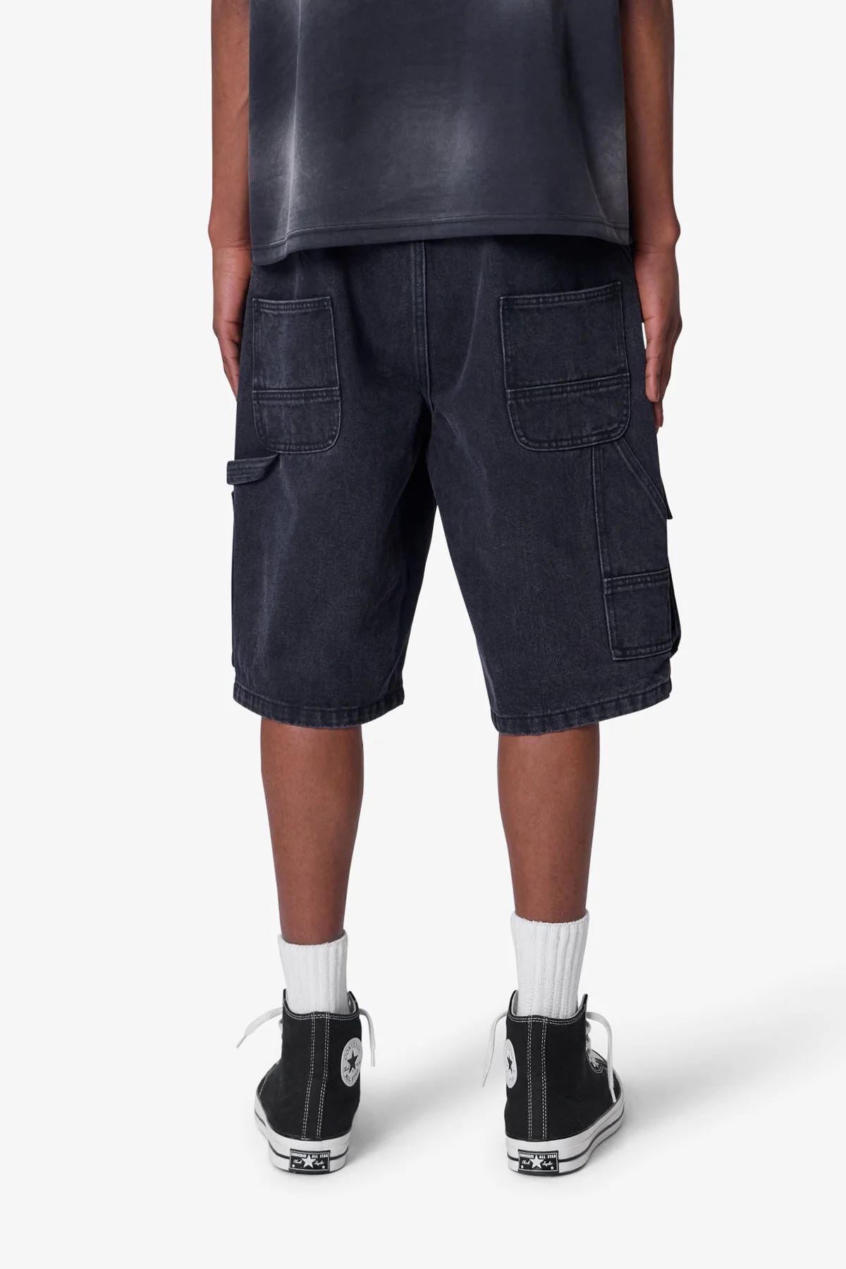 Baggy Zipper Denim Shorts - Black