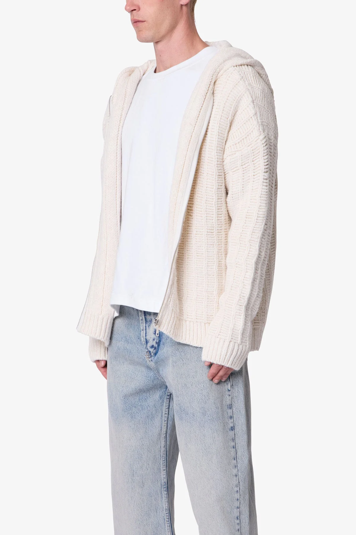 Knit Zip Up Hoodie - Off White
