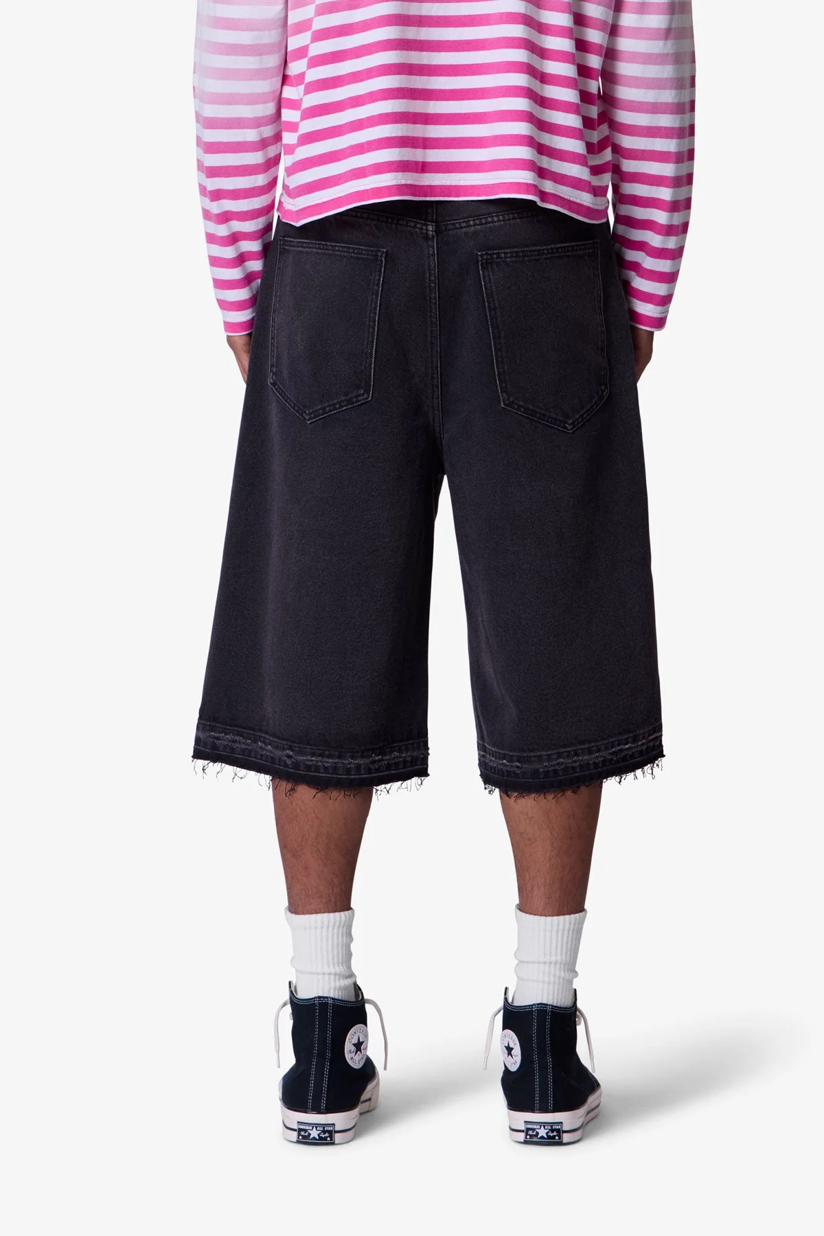 Ultra Baggy Raw Hem Denim Shorts - Washed Black