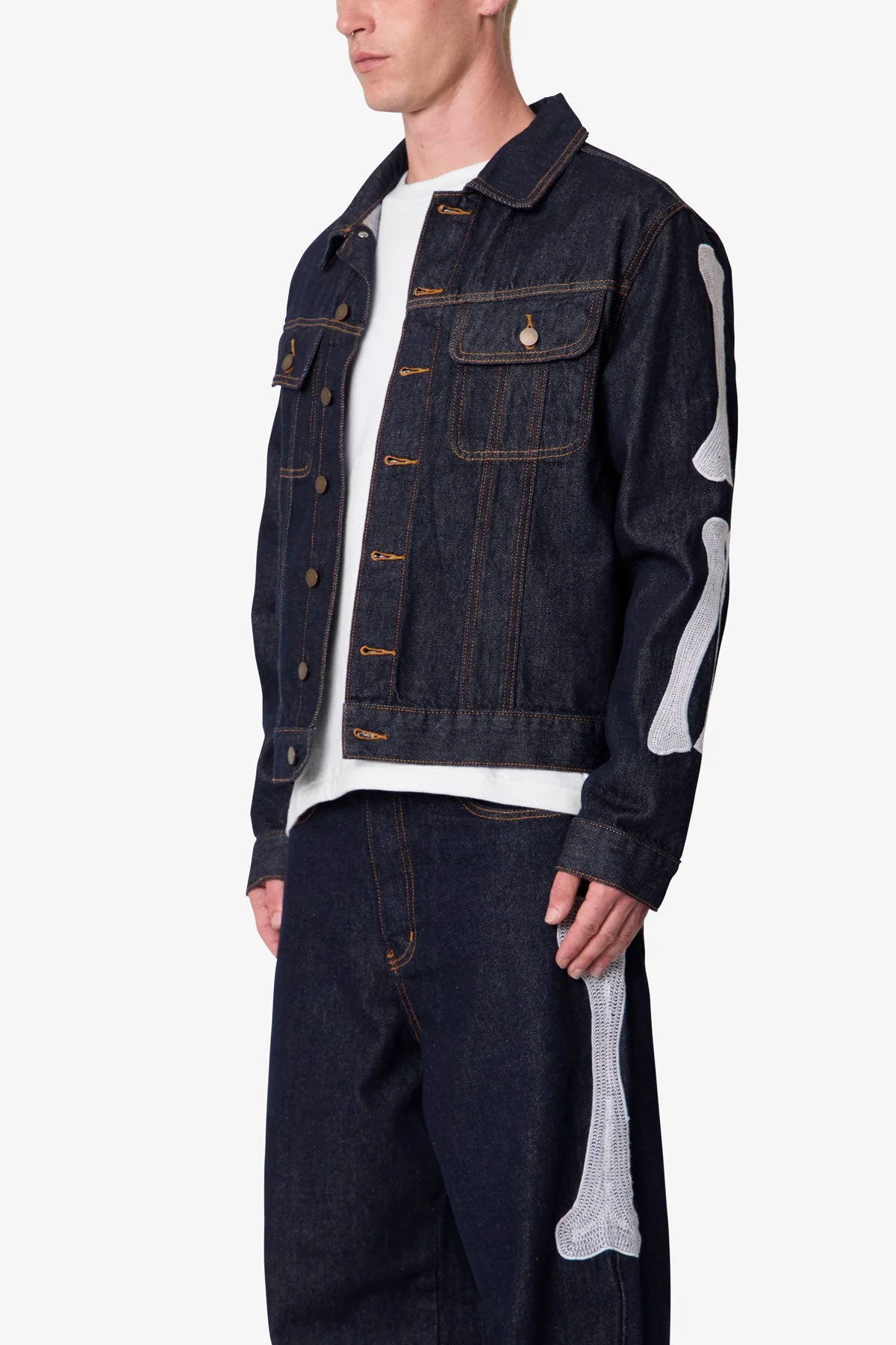 Raw Skeleton Trucker Jacket - Rinsed Indigo