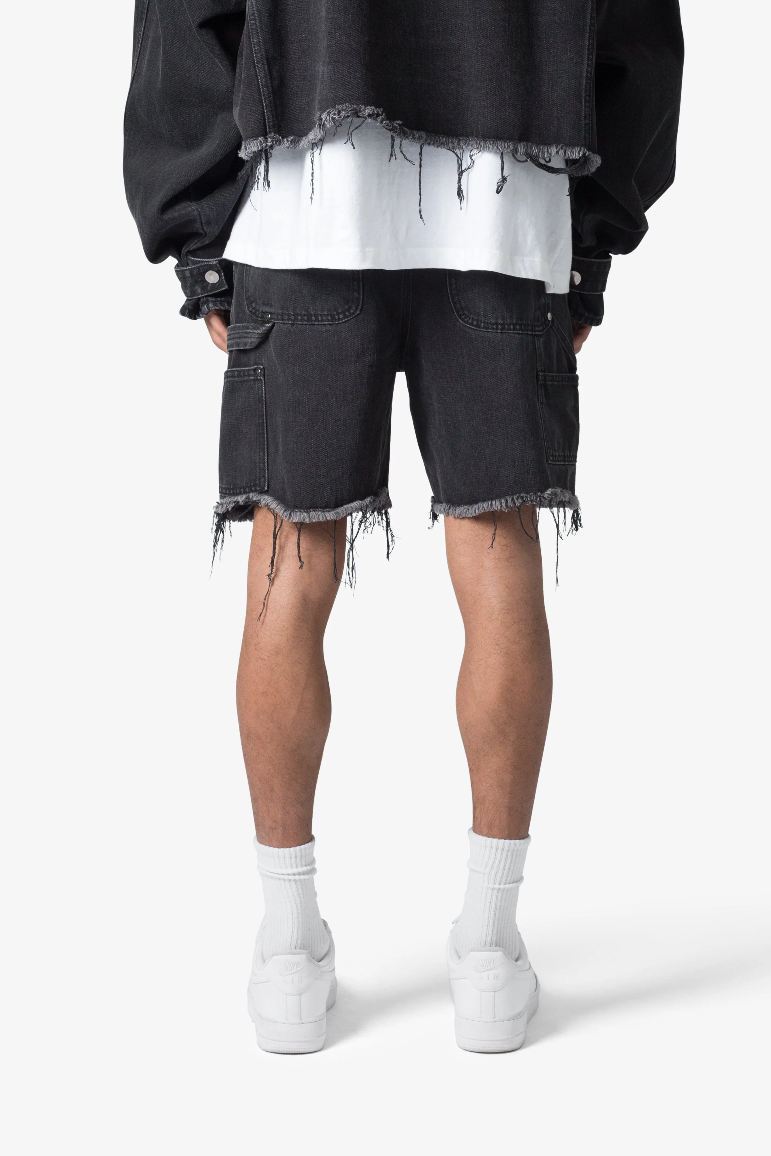 Frayed Denim Shorts - Washed Black