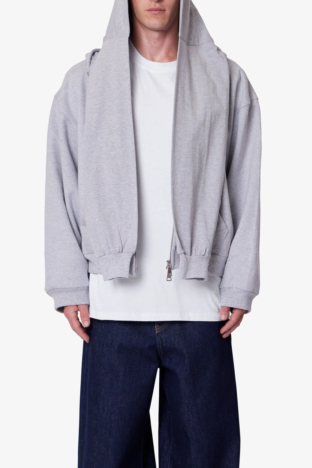 Double Layer Sleeve Scarf Hoodie - Grey