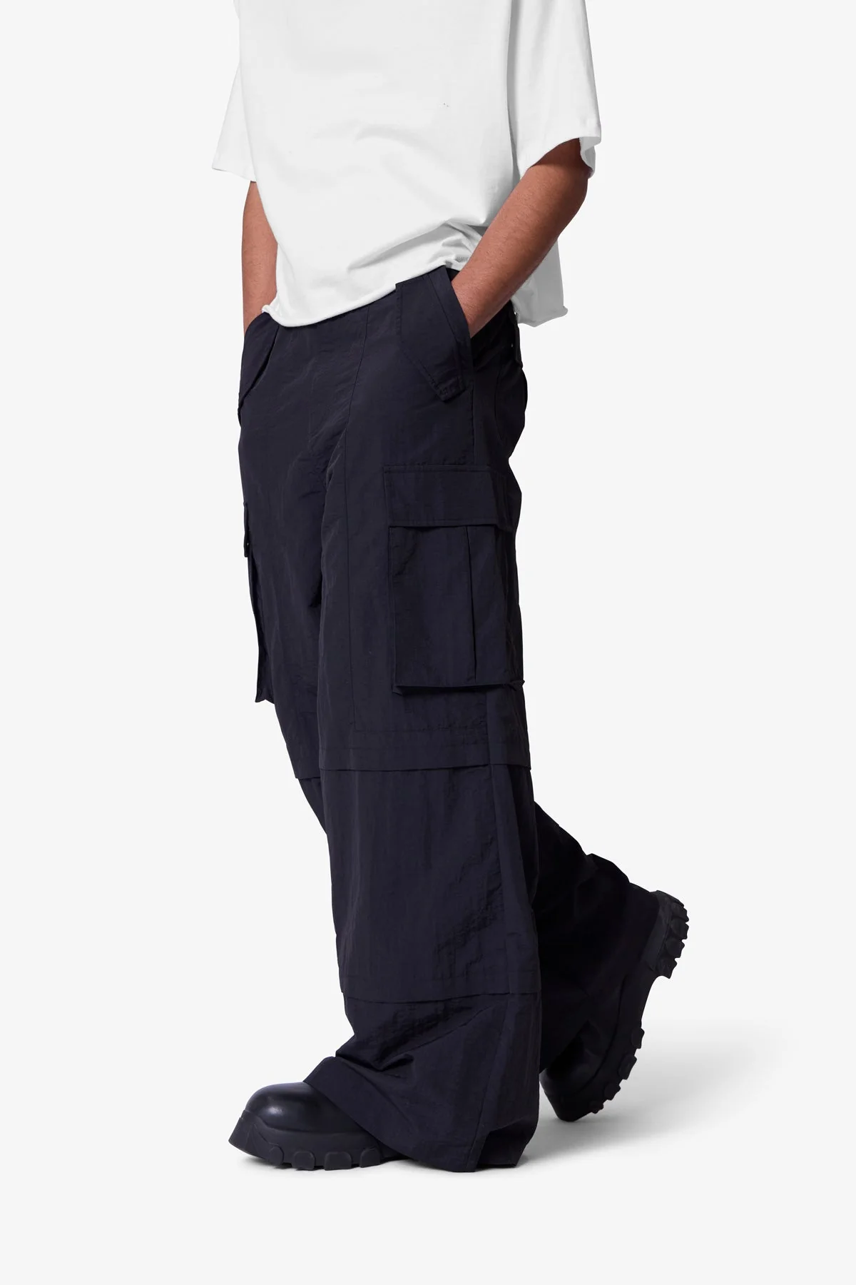 Nylon Rave Cargo Pants - Black
