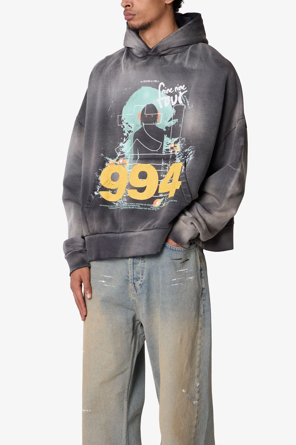 No Room in Hell Printed Hoodie - Washed Black