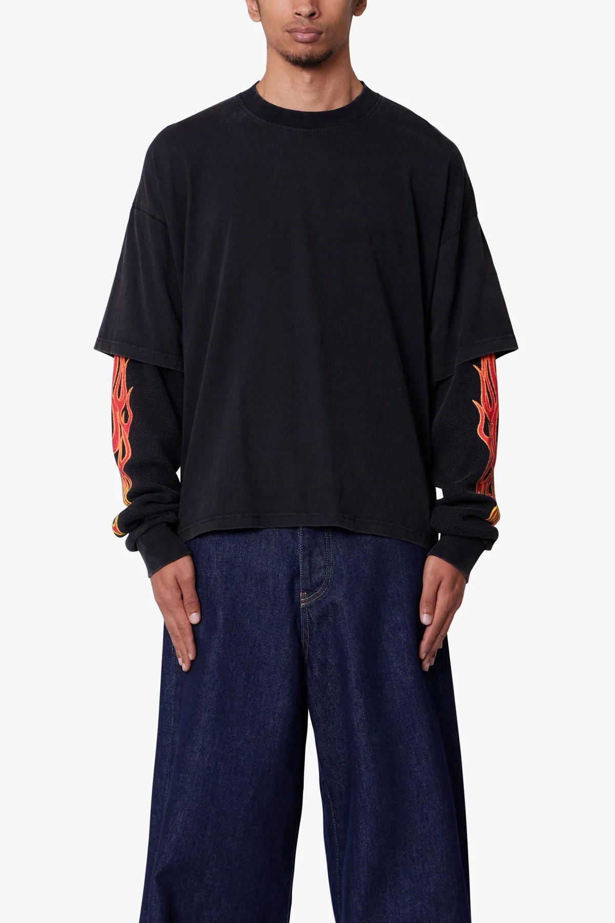 Double Layer Thermal Sleeve Tee - Washed Black