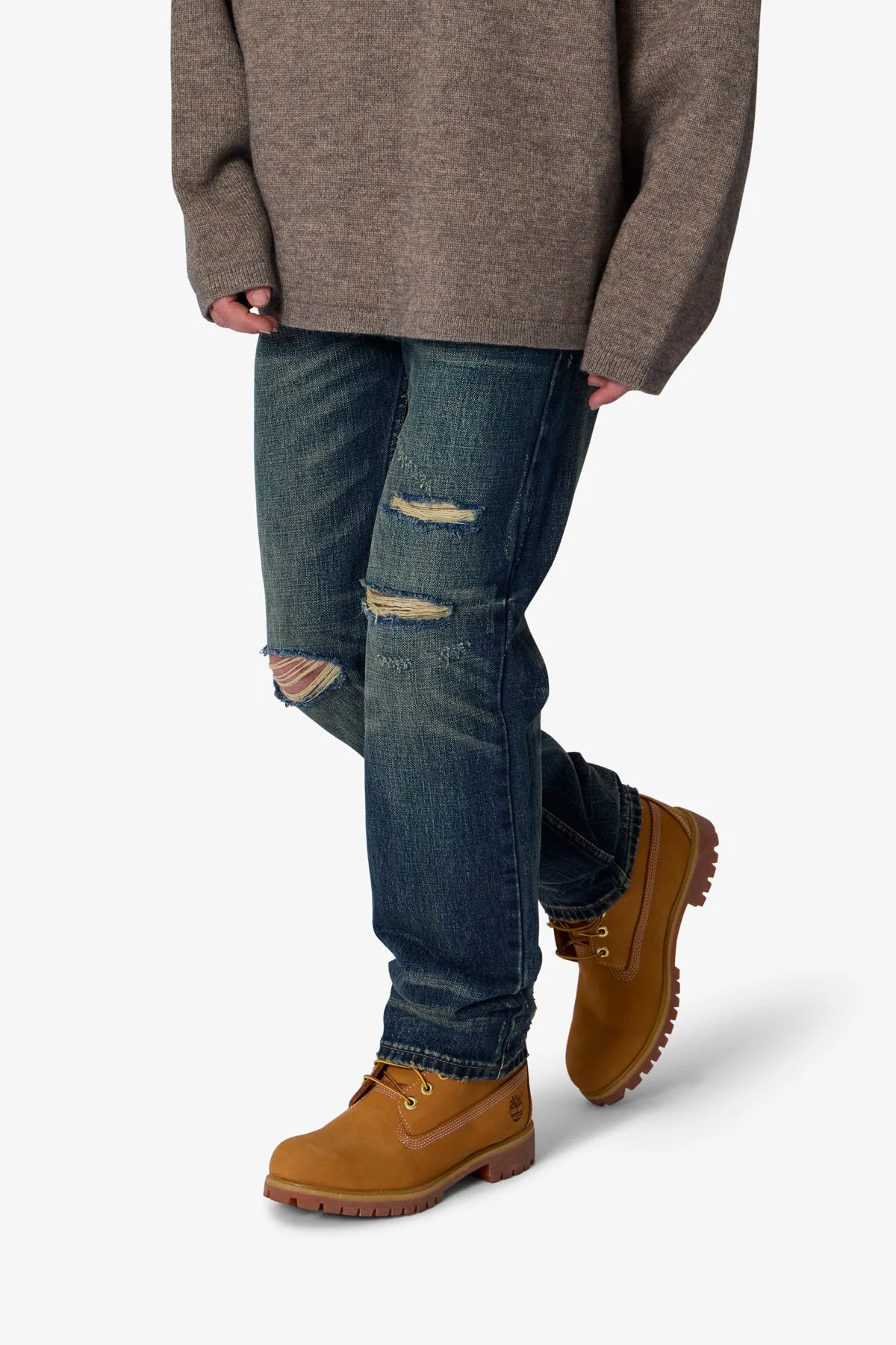 V726 Distressed Baggy Denim - Medium Blue