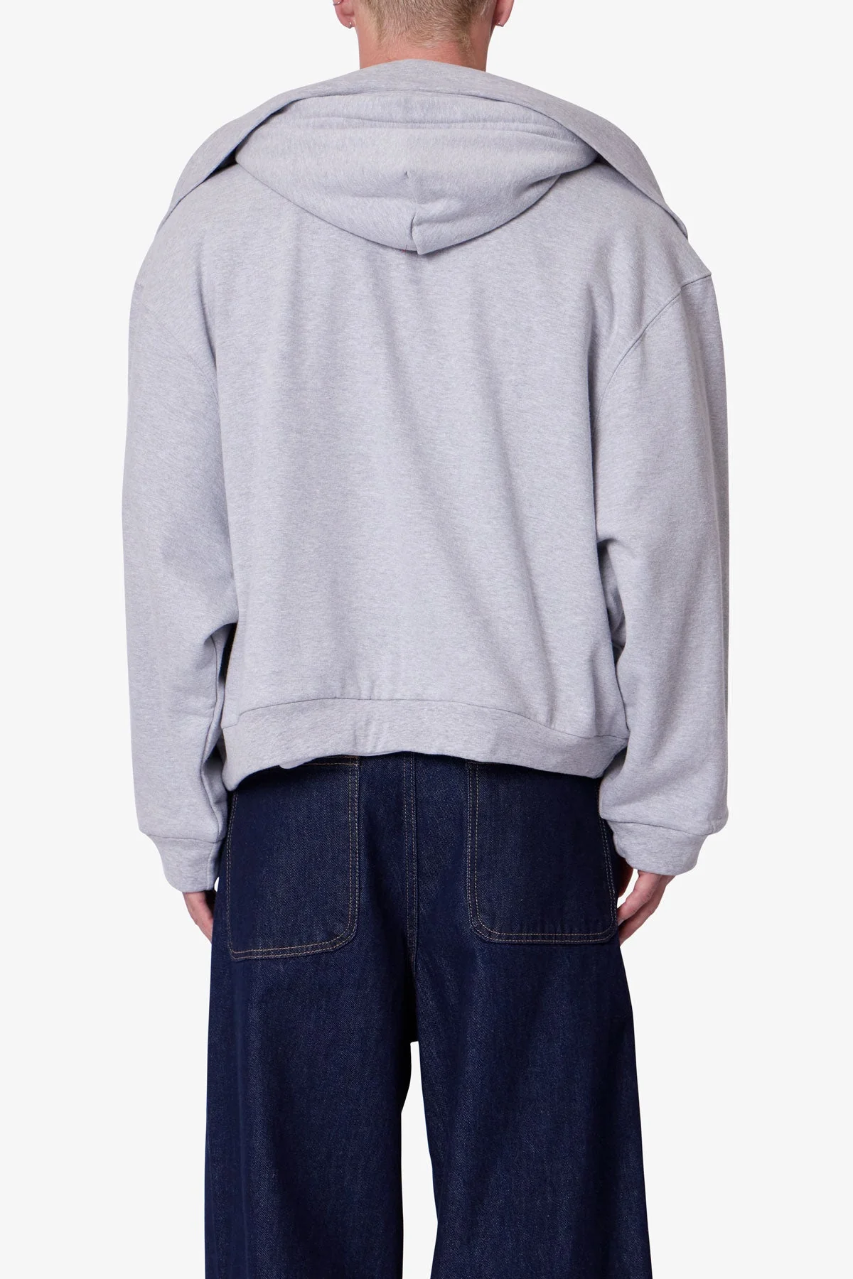 Double Layer Sleeve Scarf Hoodie - Grey