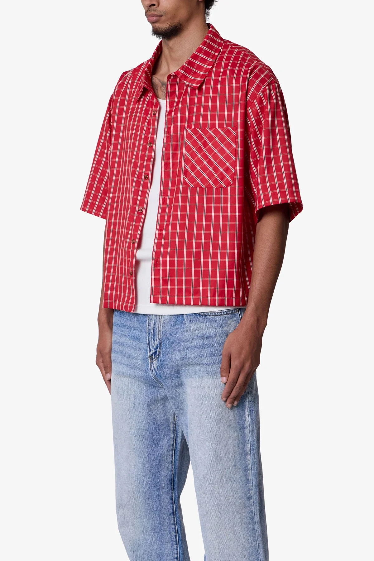 Crispy Poplin Over Shirt - Red
