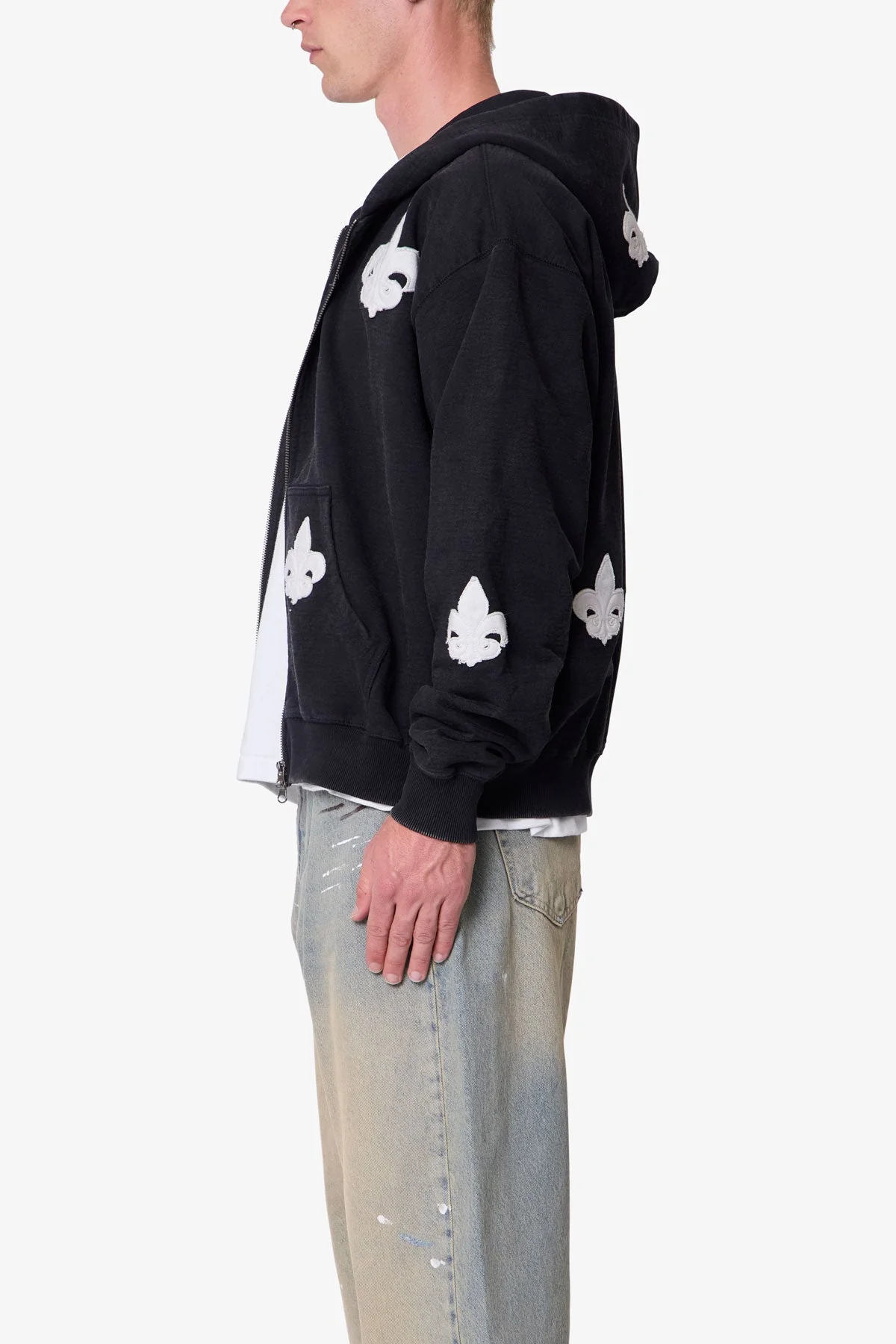 Fleur Zip Up Hoodie - Washed Black