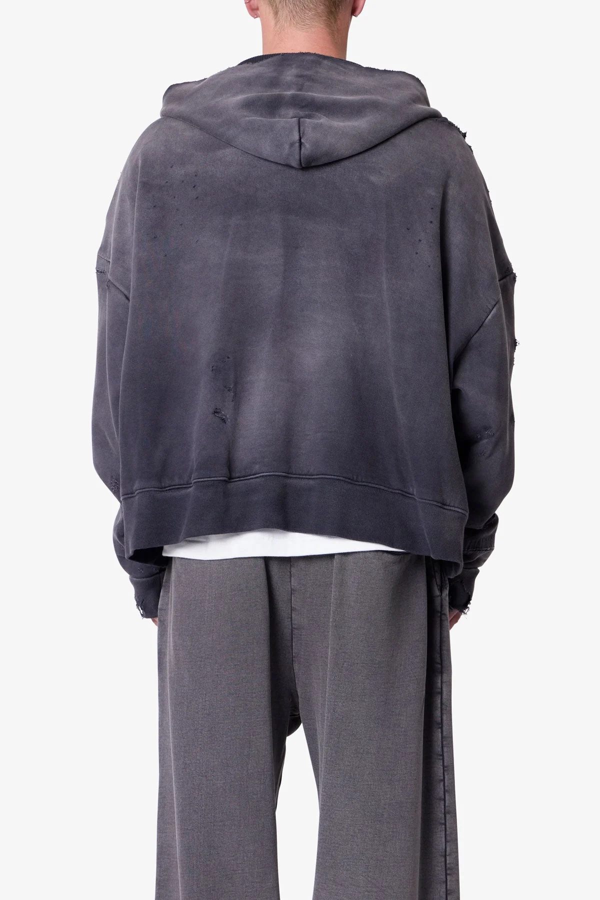 Distressed Thermal Lined Hoodie - Black