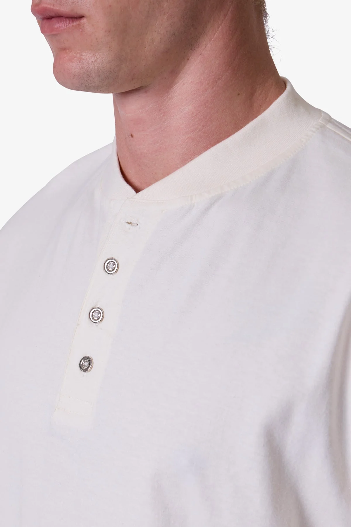 Button Fastened Oversized L/S Tee - Off White