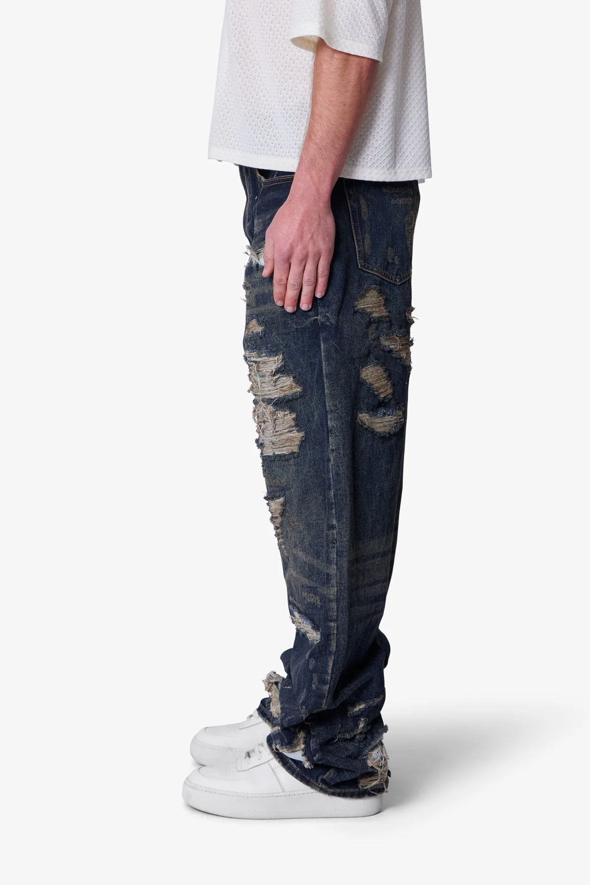 Ultra Baggy Gashed Denim - Blue