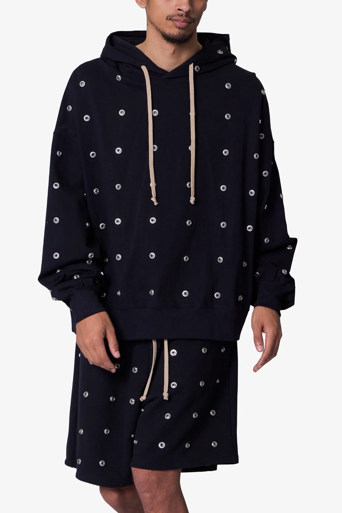 All Over Button Hoodie - Black