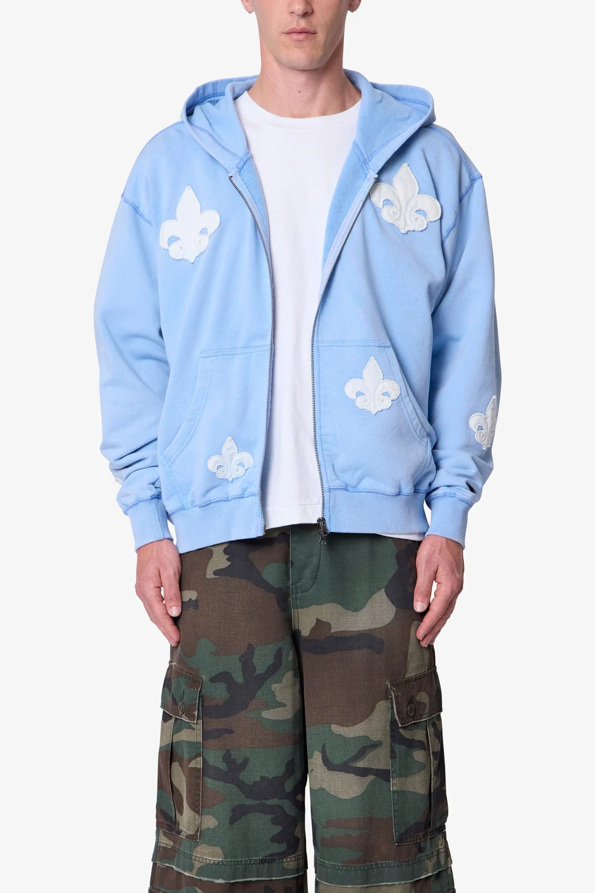 Fleur Zip Up Hoodie - Washed Blue