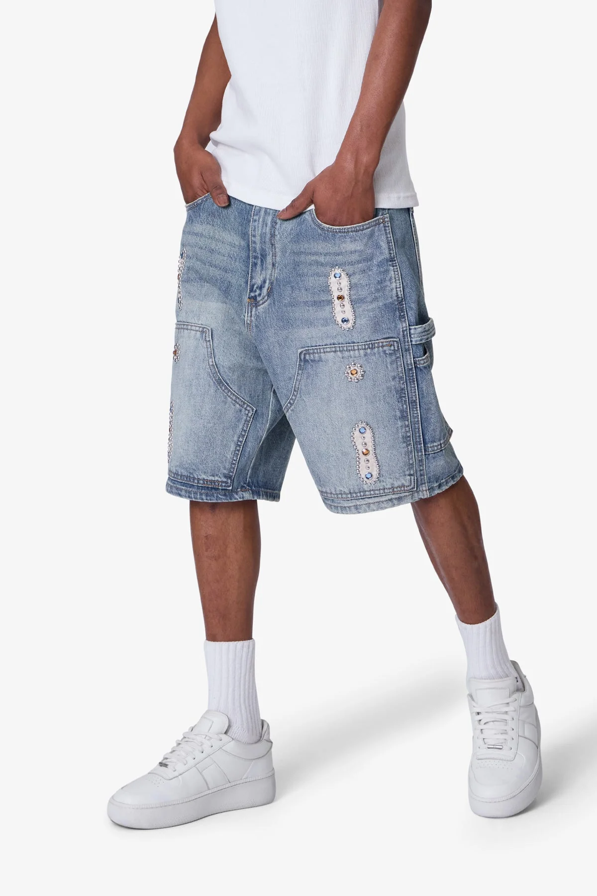 Western Jewel Denim Shorts - Blue