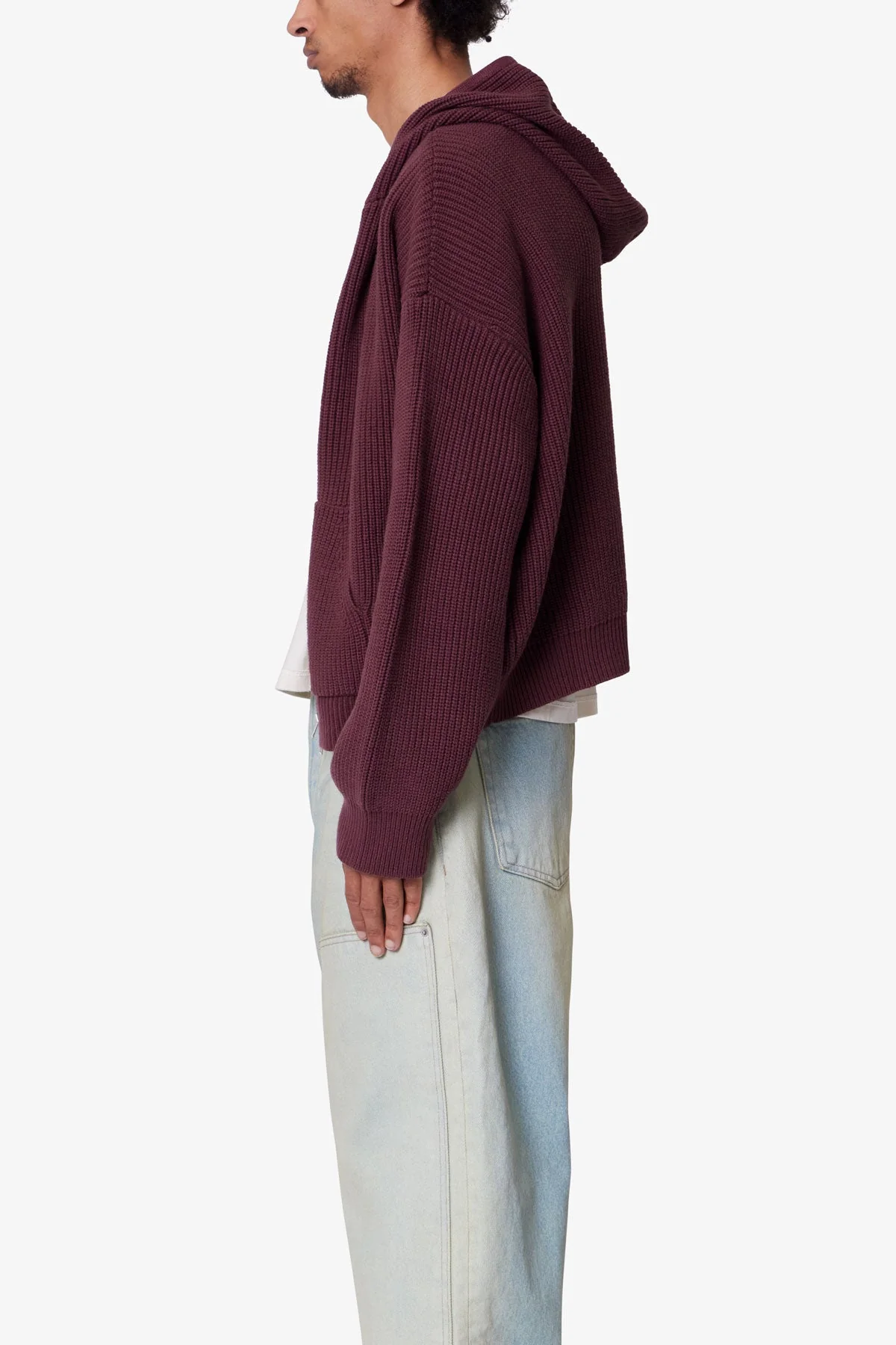 Knit Zip Up - Burgundy