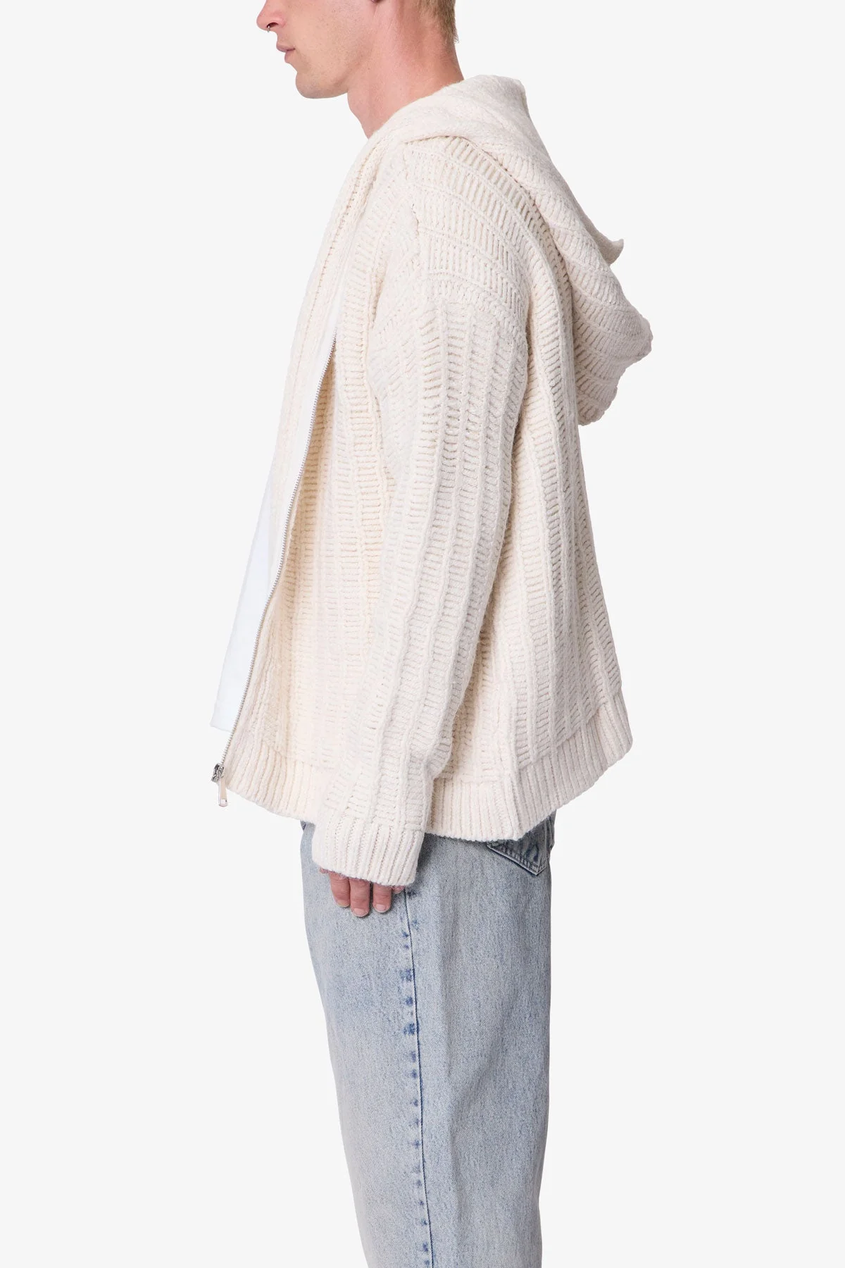 Knit Zip Up Hoodie - Off White