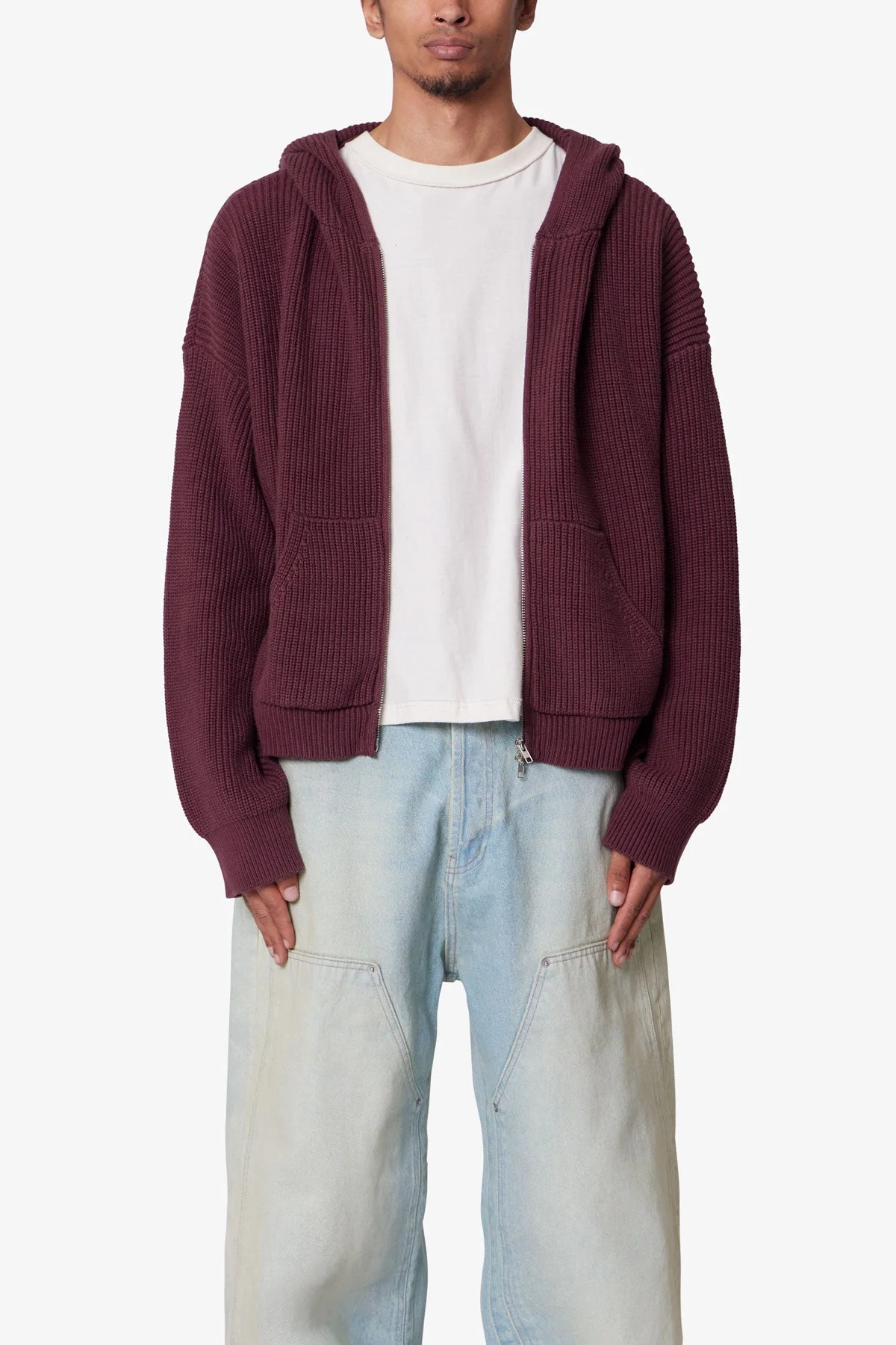 Knit Zip Up - Burgundy