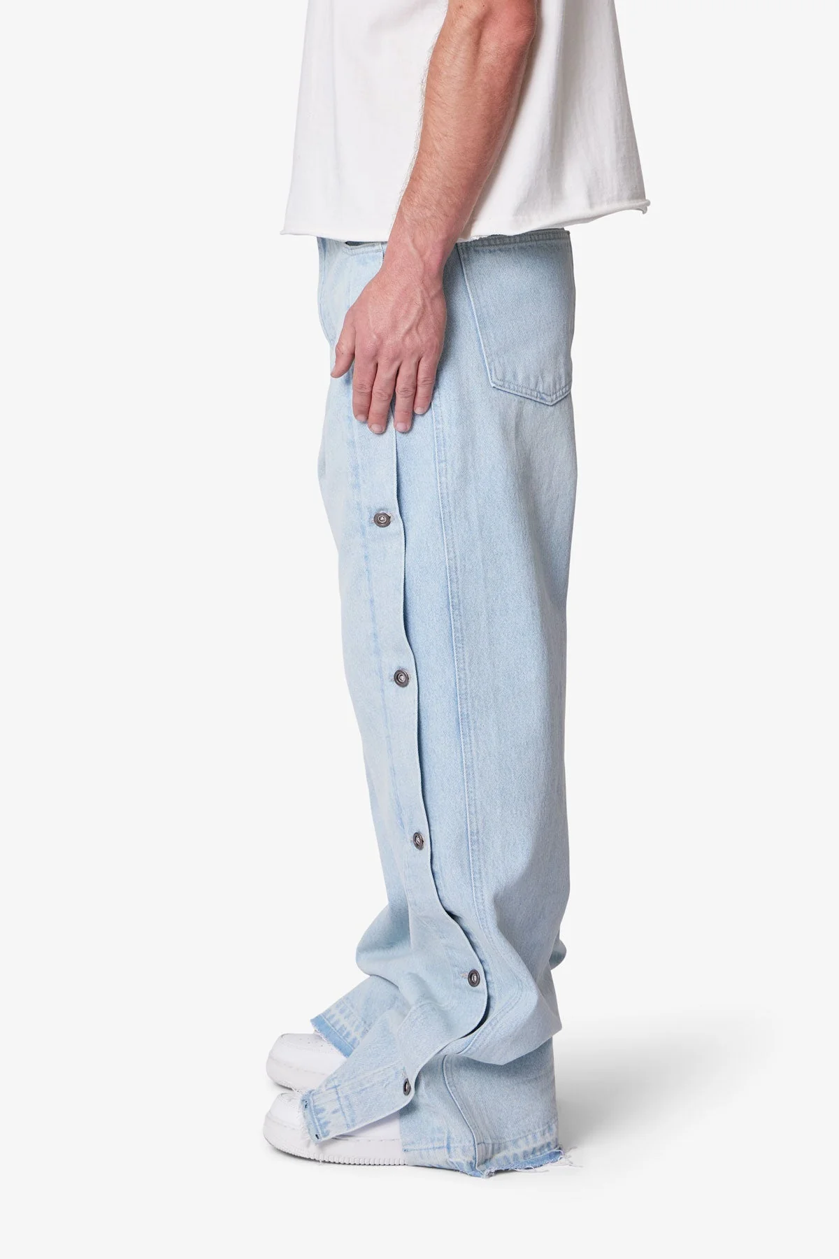 Ultra Baggy Offset Button Denim - Light Blue
