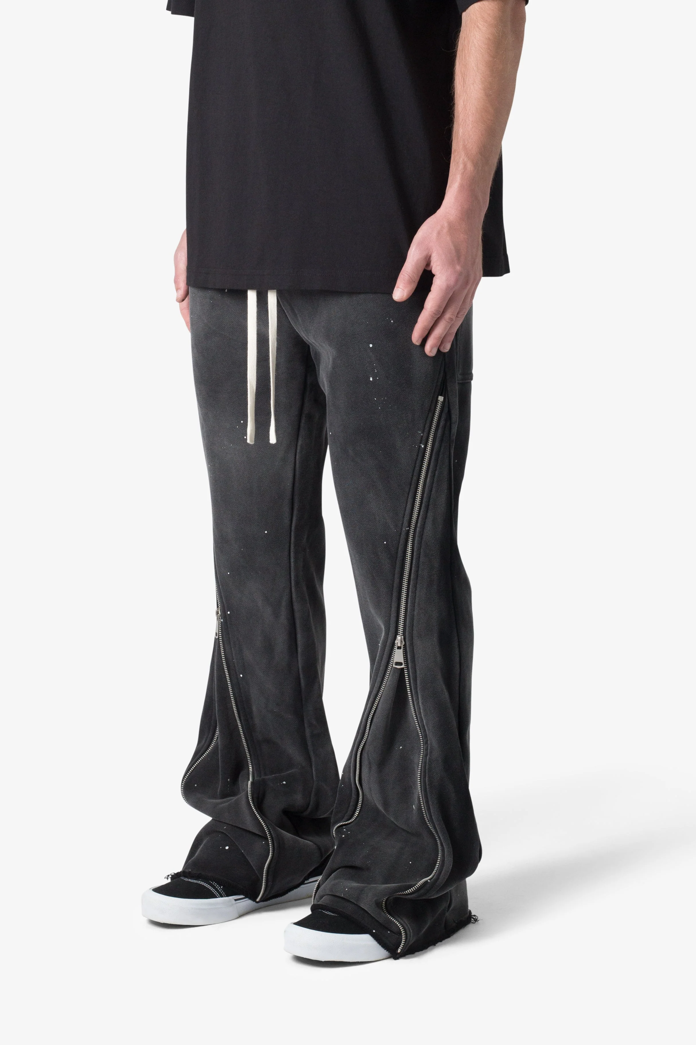 Zipper Flare Sweatpants - Vintage Black