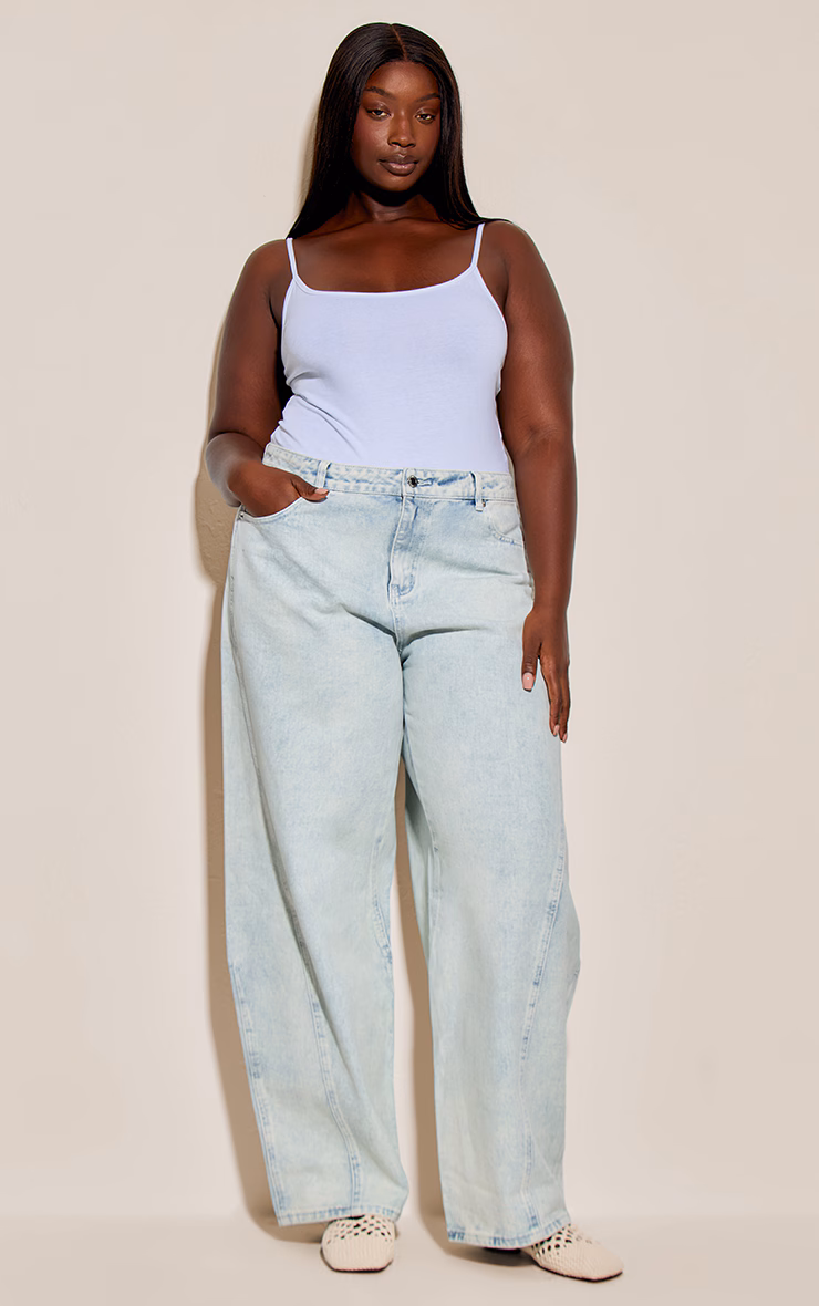 Plus Ice Blue Seam Detail Relaxed Wide Leg Jeans