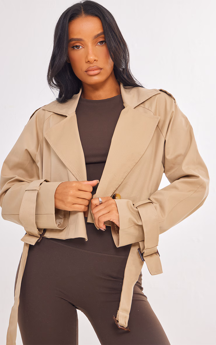 Camel Cropped Trench Coat