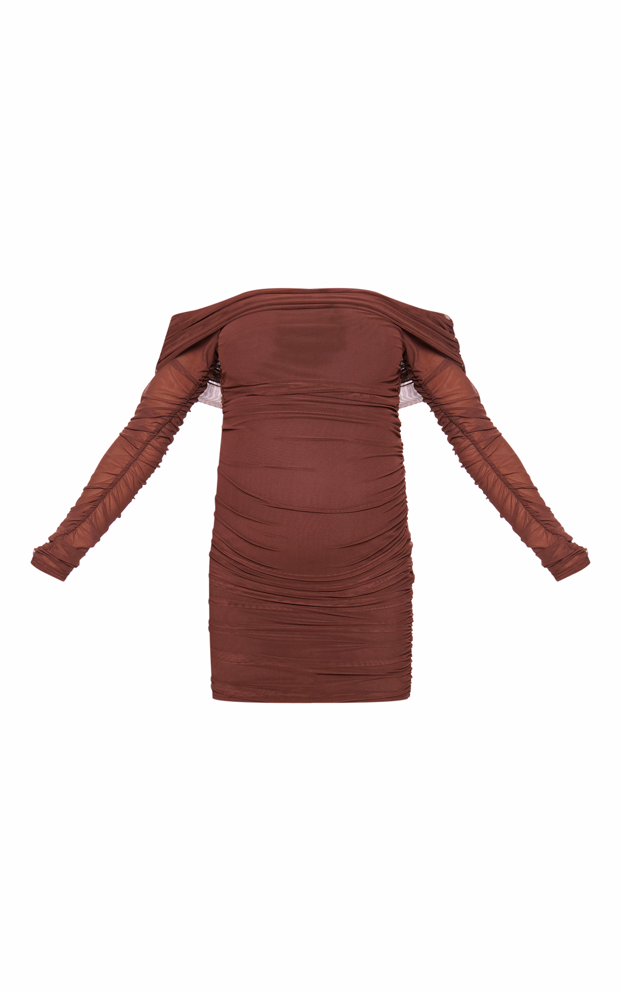 Maternity Chocolate Mesh Ruched Long Sleeve Mini Dress