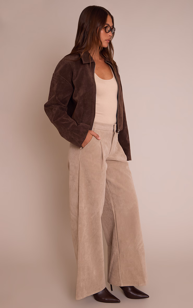 Sand Faux Suede Wide Leg Pants