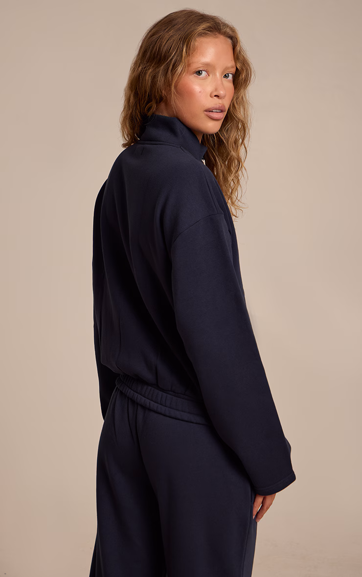 Navy Contrast Drawcord Funnel Neck Sweatshirt