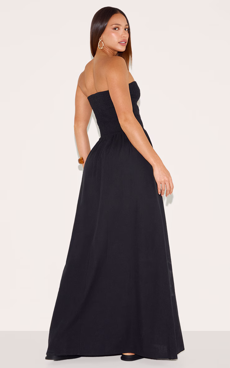 Tall Black Bandeau Shirred Detail Maxi Dress