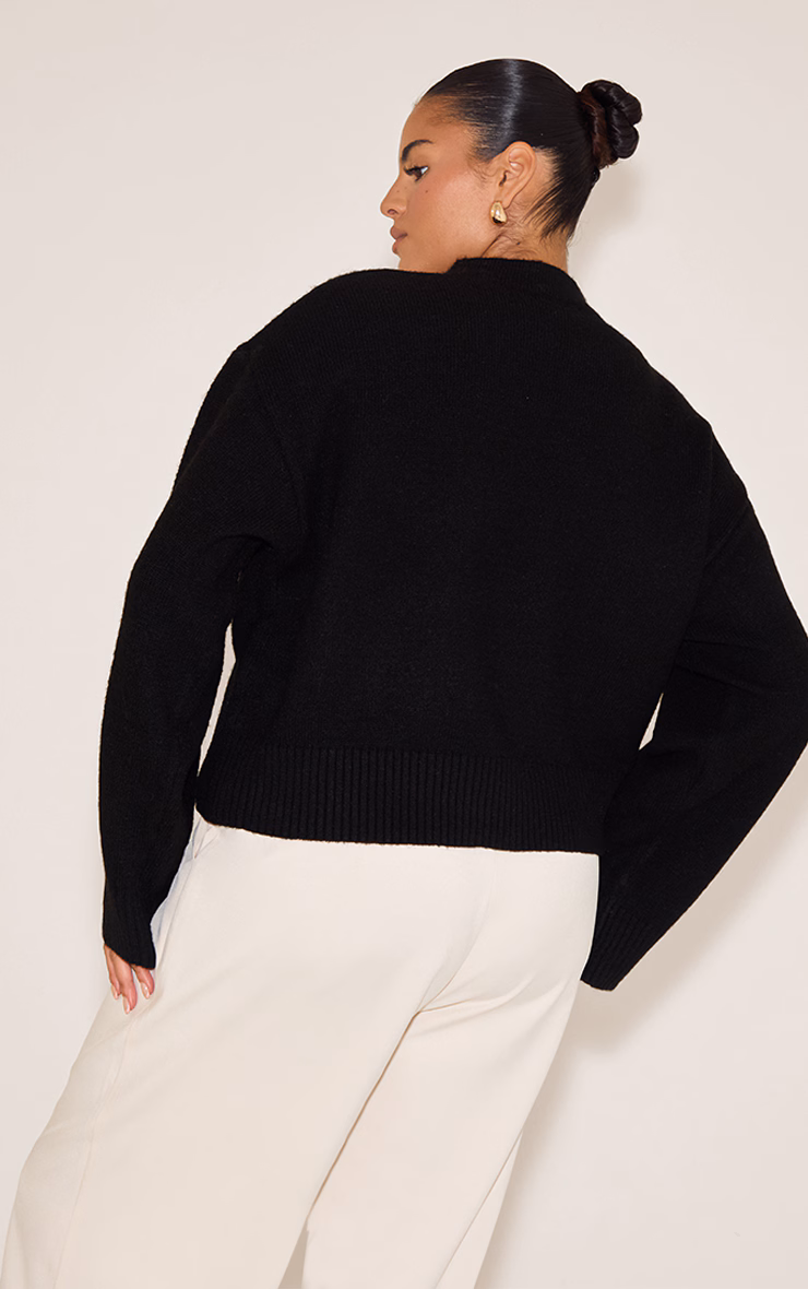 Plus Black Knit High Neck Crop Sweater