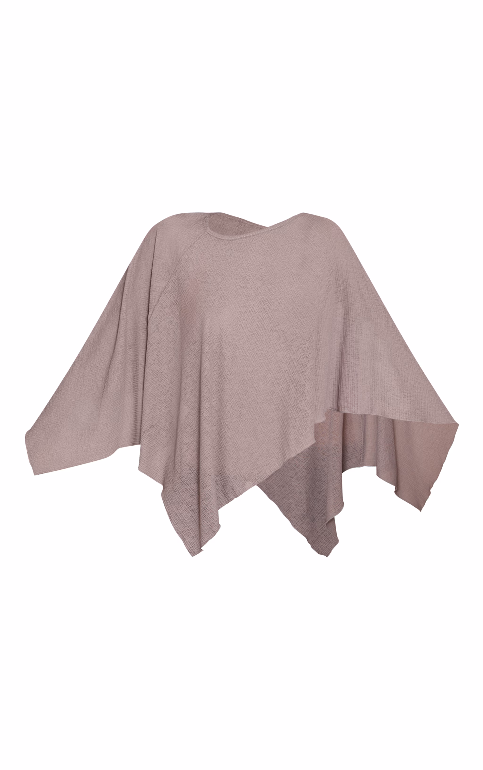 Mushroom Ribbed Burnout Mesh Cape Detail Long Top