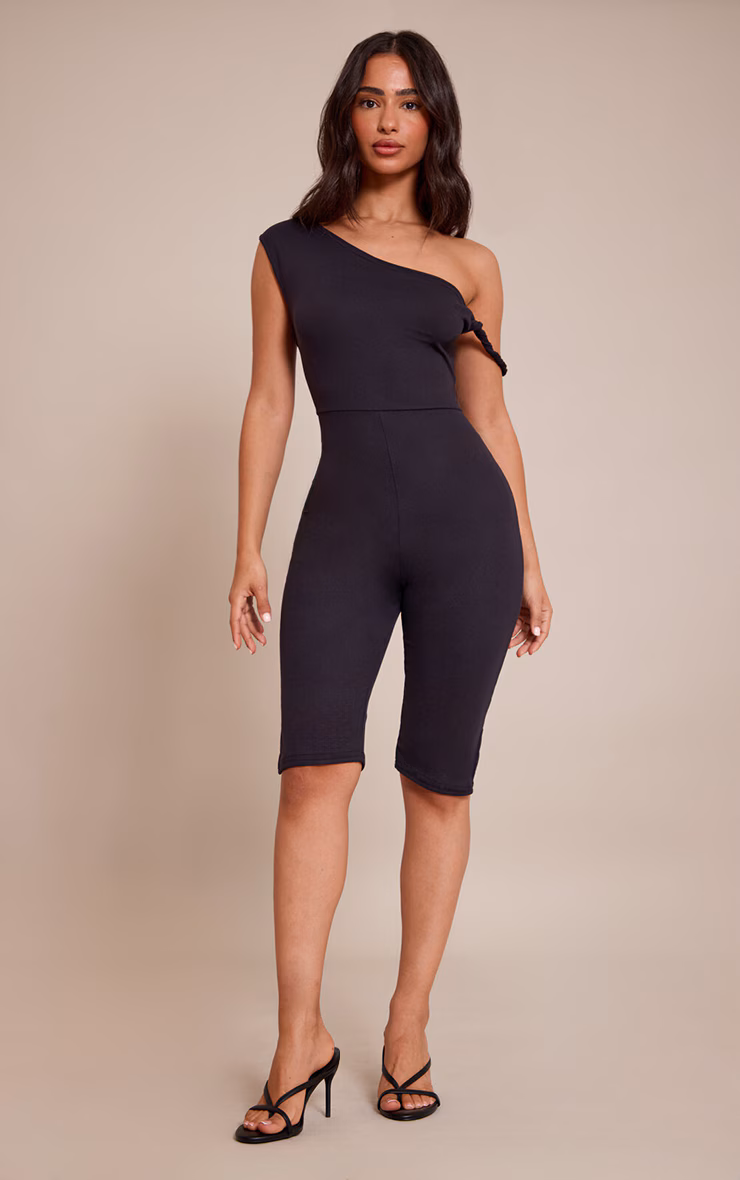Petite Black Super Soft Bardot Twist Detail Fitted Jumpsuit