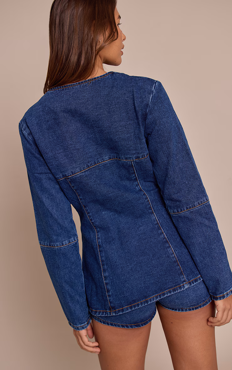 Mid Blue Round Neck Denim Shirt